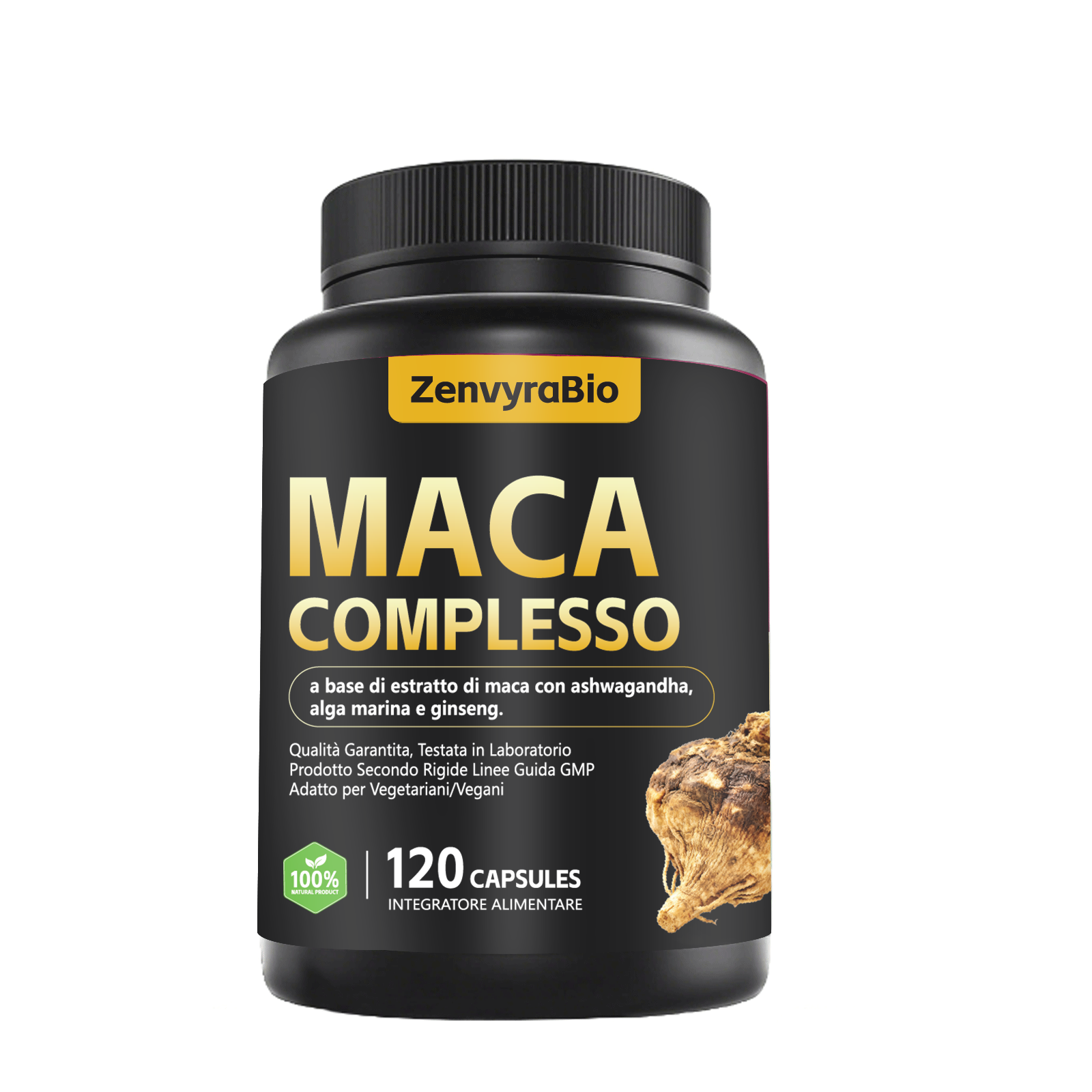 ZenvyraBio Maca Complesso 20.000mg – con Ashwagandha, Ginseng & Alga Marina – Energia Naturale, Vitalità & Equilibrio Ormonale – 120 Capsule Vegane – Qualità Premium -100% Naturale