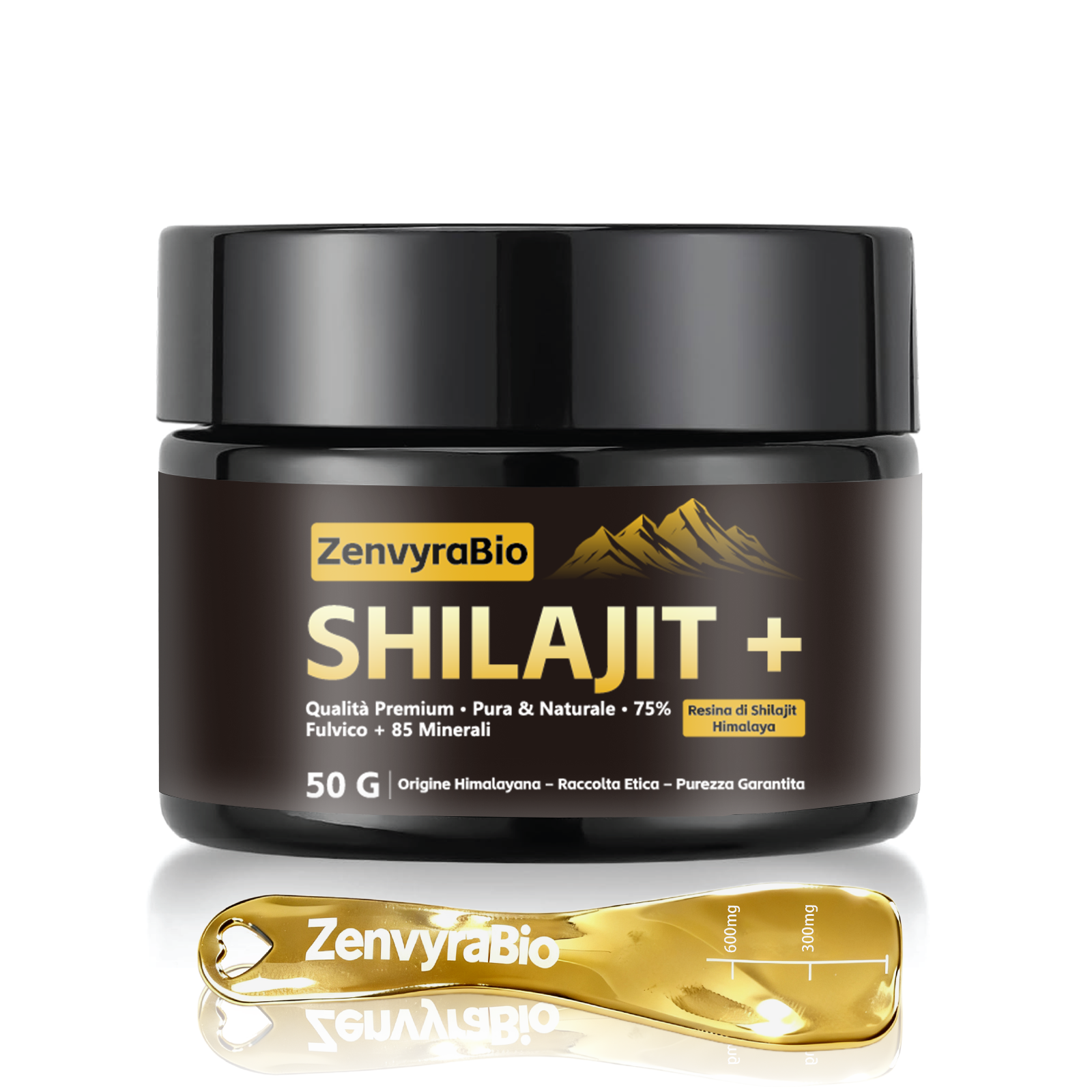 Shilajit Himalayano Puro 100% - Resina Originale da 18.000 piedi con 75% di Acido Fulvico & 85+ Minerali - Energia Naturale, Concentrazione, Immunità - 50g